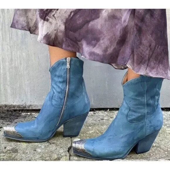 Free People Brayden Western Boot NWOT in Petrol Blue Size 37.5 (US 7) - Picture 3 of 13